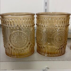 4-Amber Glass Votive Candle Holders